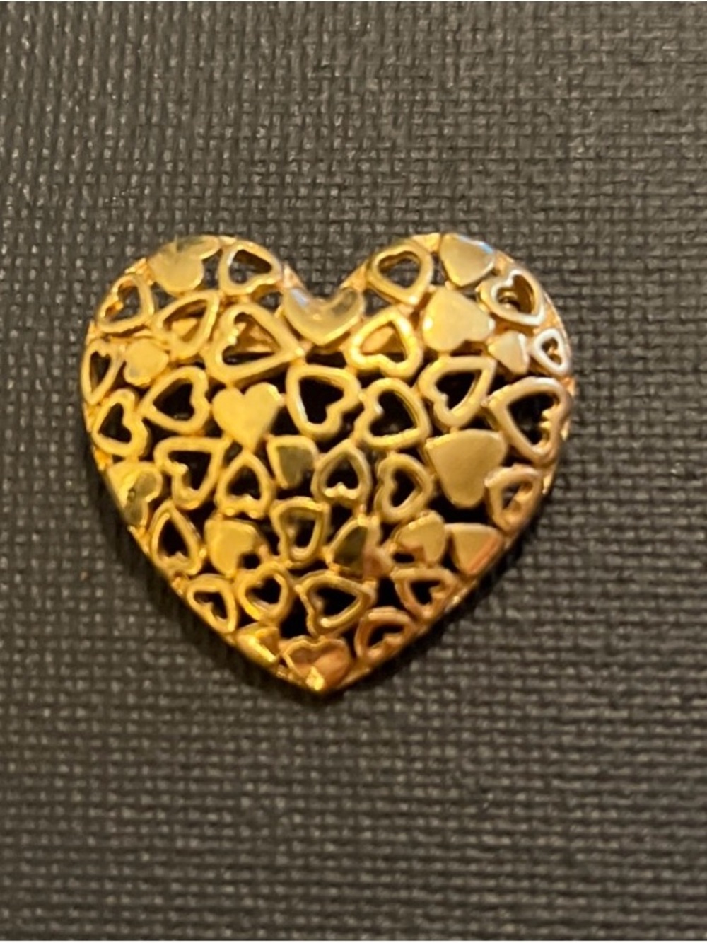 Vintage Avon Heart of Hearts Gold Heart Filigree Pin 1”